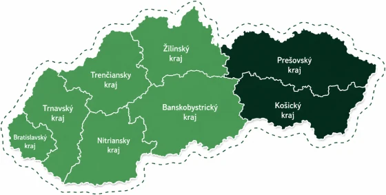Mapa krajov kde dodáva služby firma eliStaf s. r. o.
